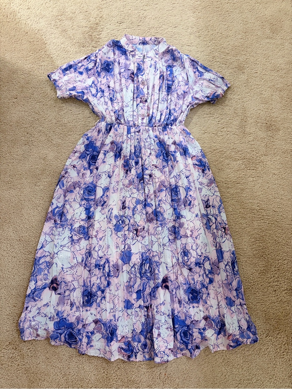 Vintage Floral Maxi Dress Women's Size M Purple Blue Light Pastel - 085